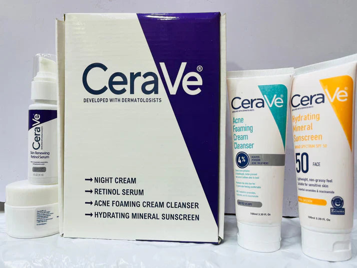 CeraVe 4-in-1 Skincare Kit: Night Cream, Sunblock, Cleanser & Serum